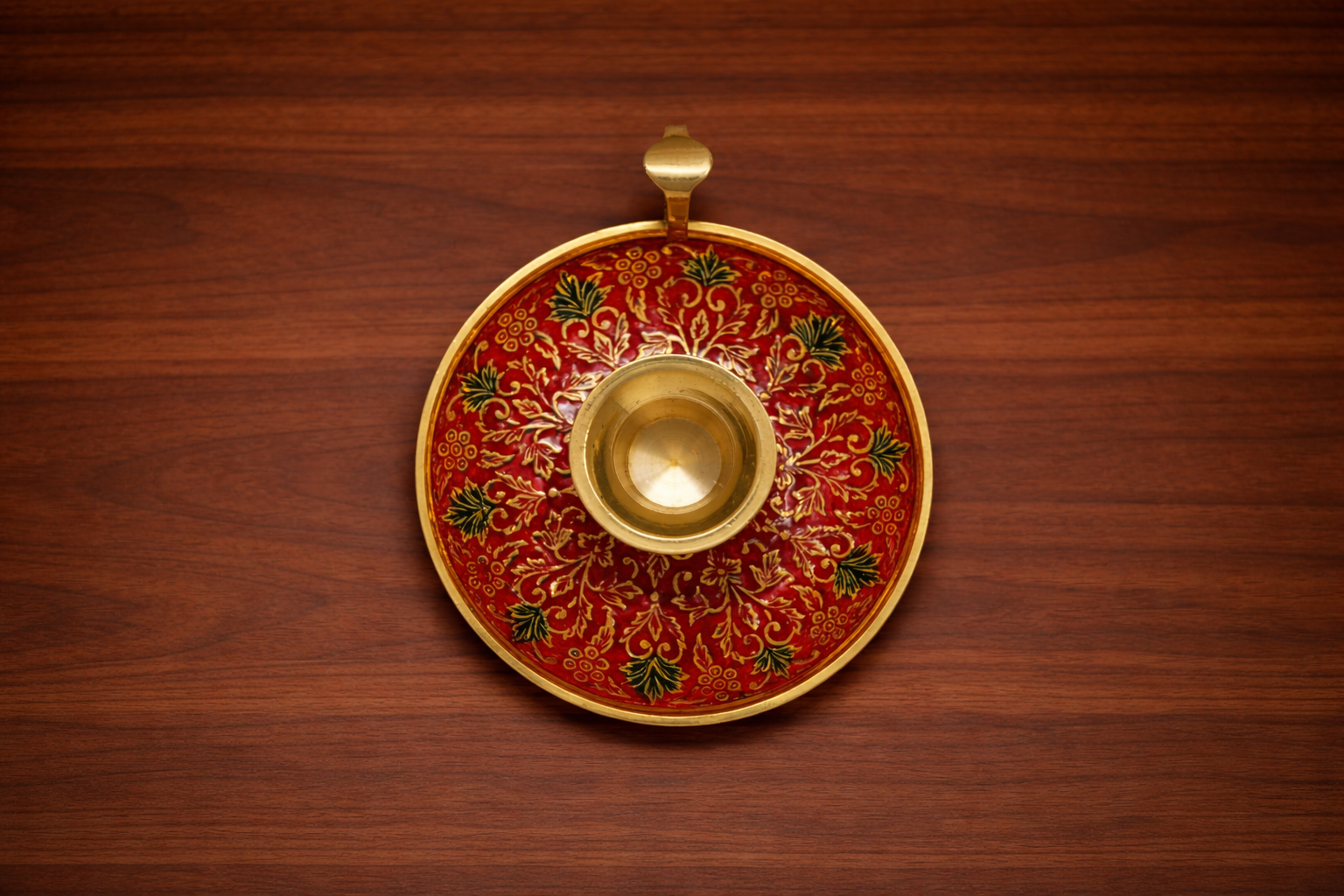 Pair of Red Enamel Chamberstick Candle Holder - Image 3