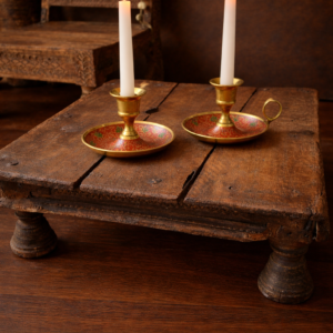 Pair of Red Enamel Chamberstick Candle Holder