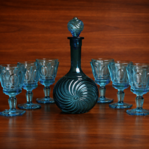 Turquoise Glass Decanter Set with Stemmed Goblets