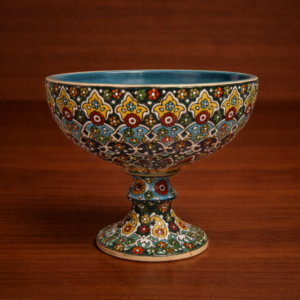 Blue Rim Enamel (Minakari) Pottery Pedestal Bowl