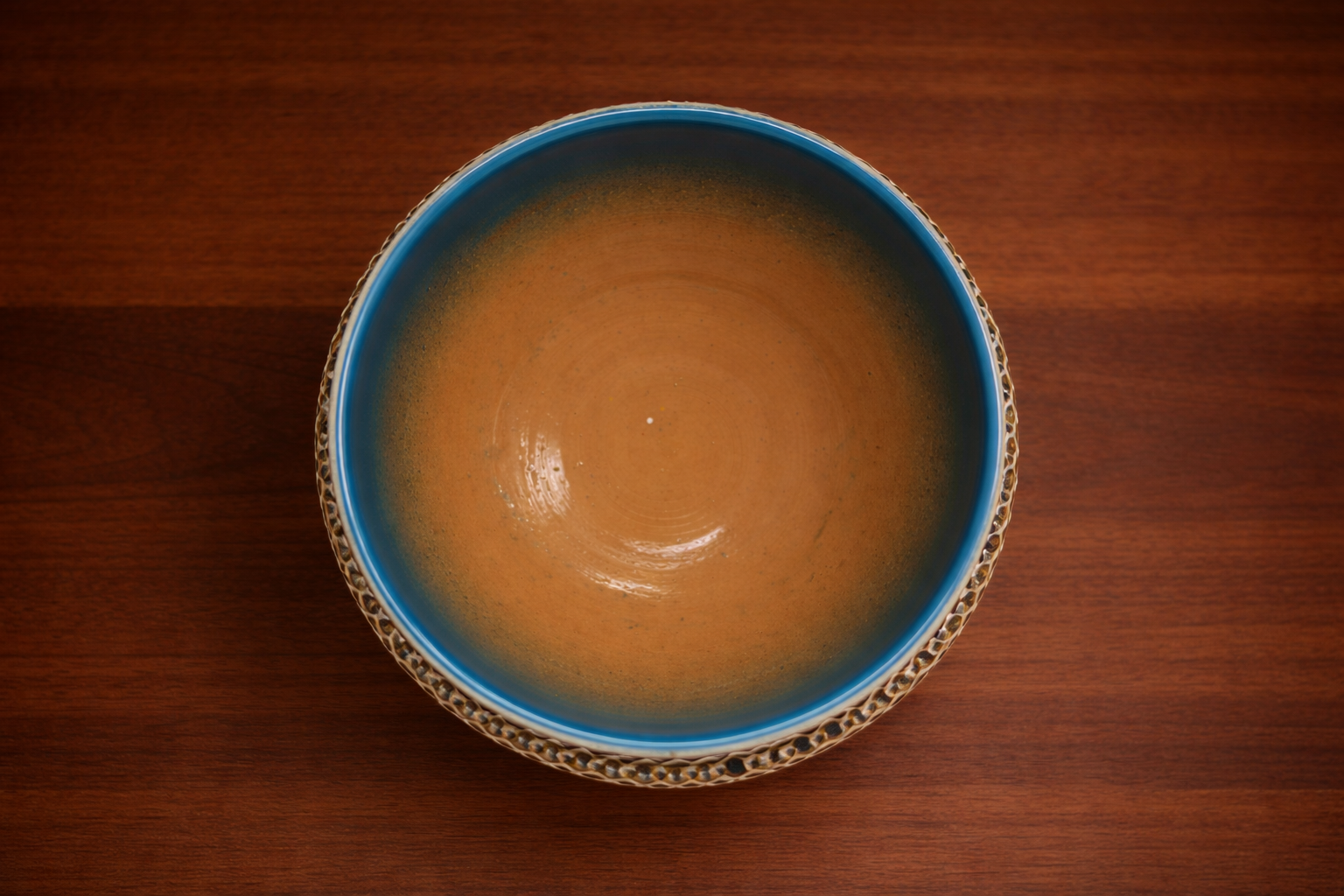 Blue Rim Enamel (Minakari) Pottery Pedestal Bowl - Image 2