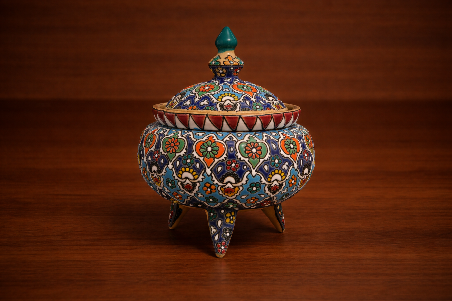 Enamel (Minakari) Pottery Tripod Bowl