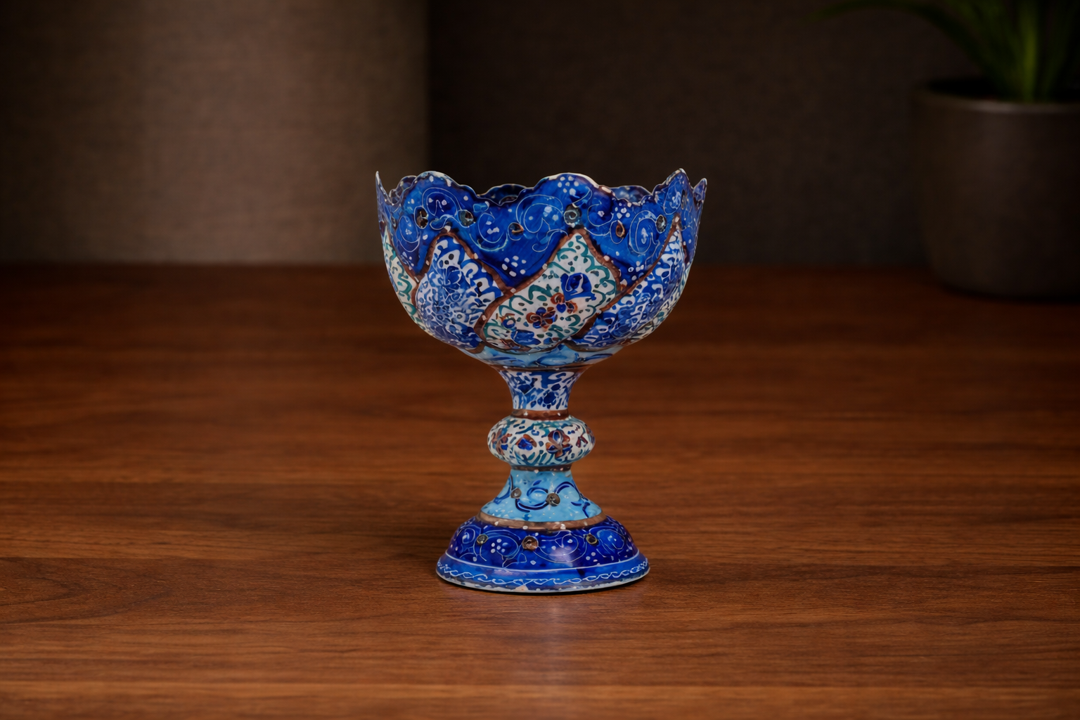 Enamel (Minakari) Turquoise Pedestal Bowl