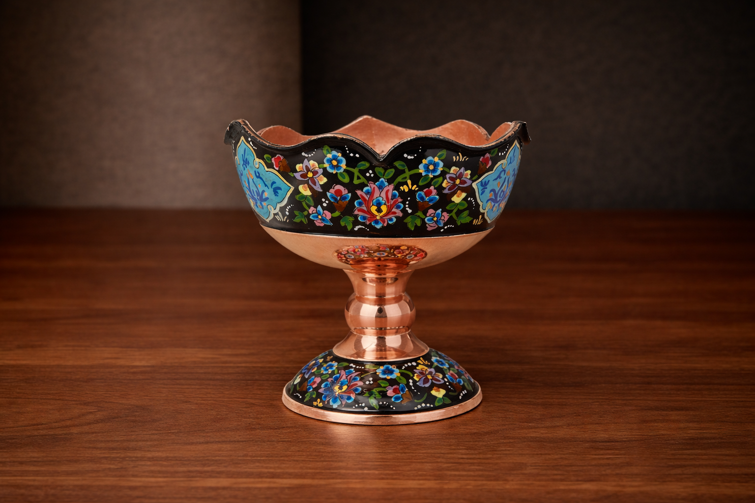 Enamel (Minakari) Copper Pedestal Bowl