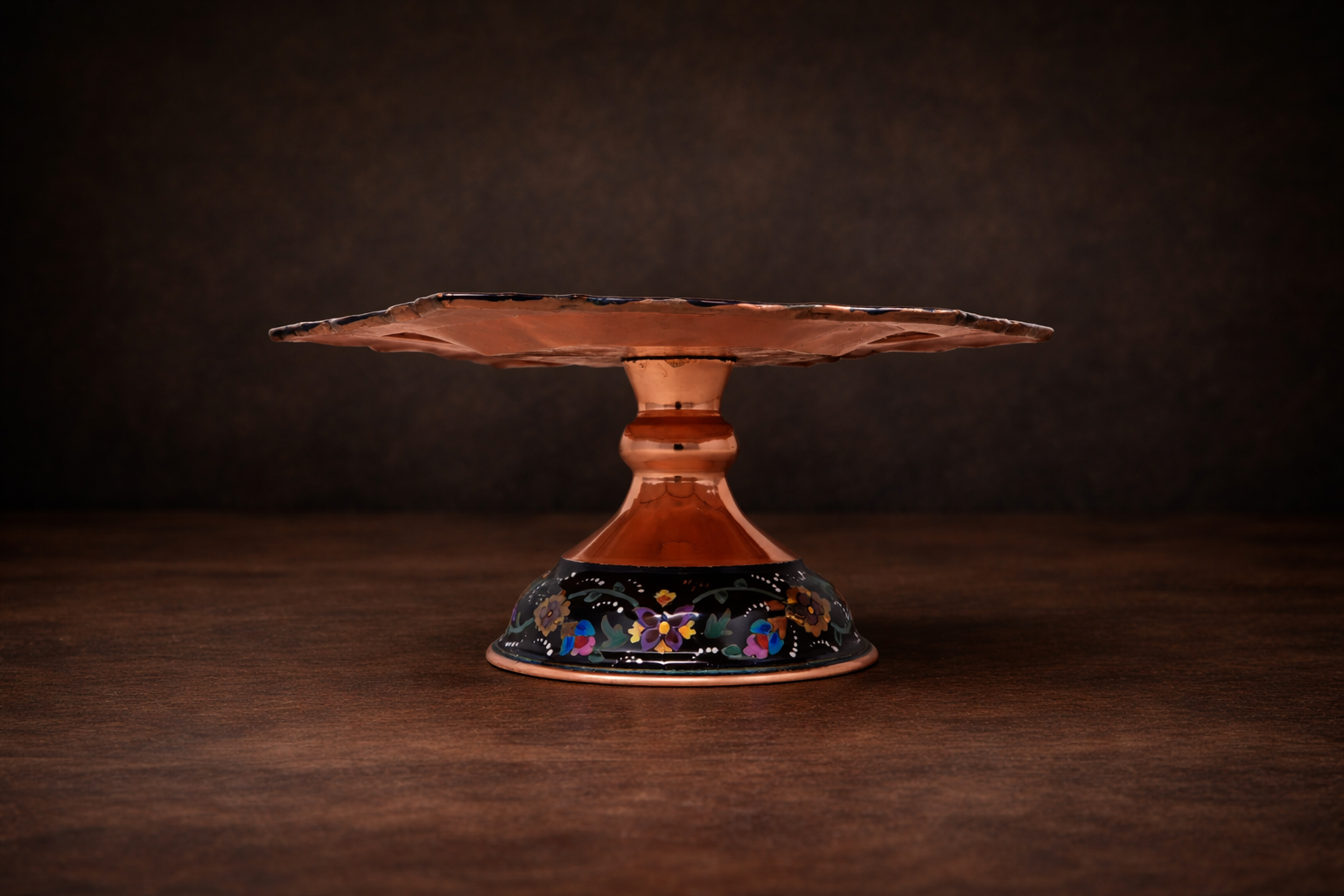 Pentagon Engraved Copper Pedestal plate with Enamel (Minakari) Rim - Image 2