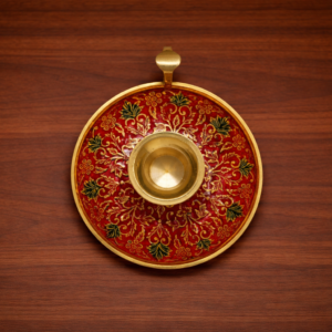 Persian Brass and Red Enamel Chamberstick Candle Holder