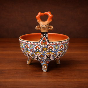 Pottery Tripod Bowl with Ram Design