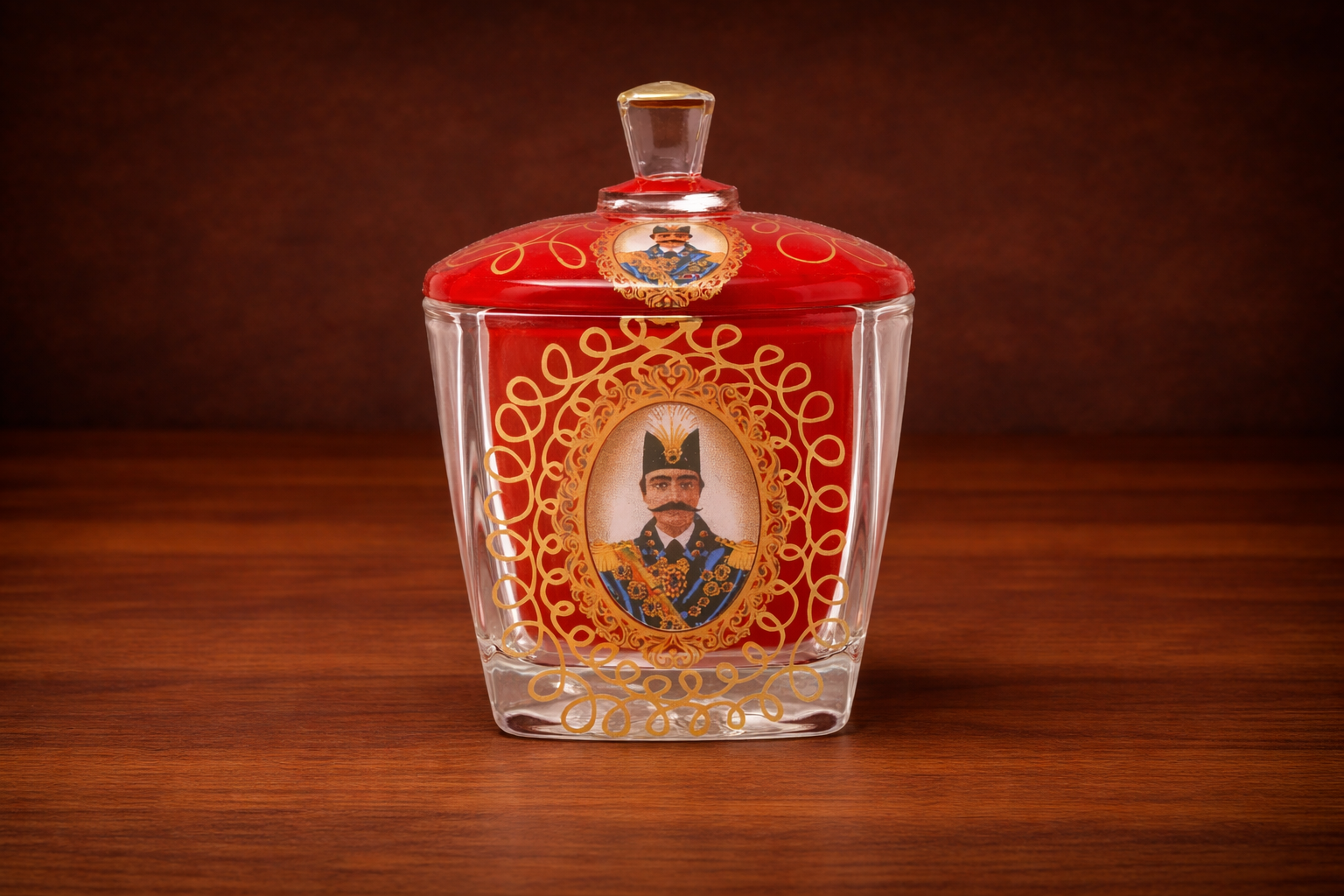 Qajar Style Red Glass Sugar Bowl with Lid