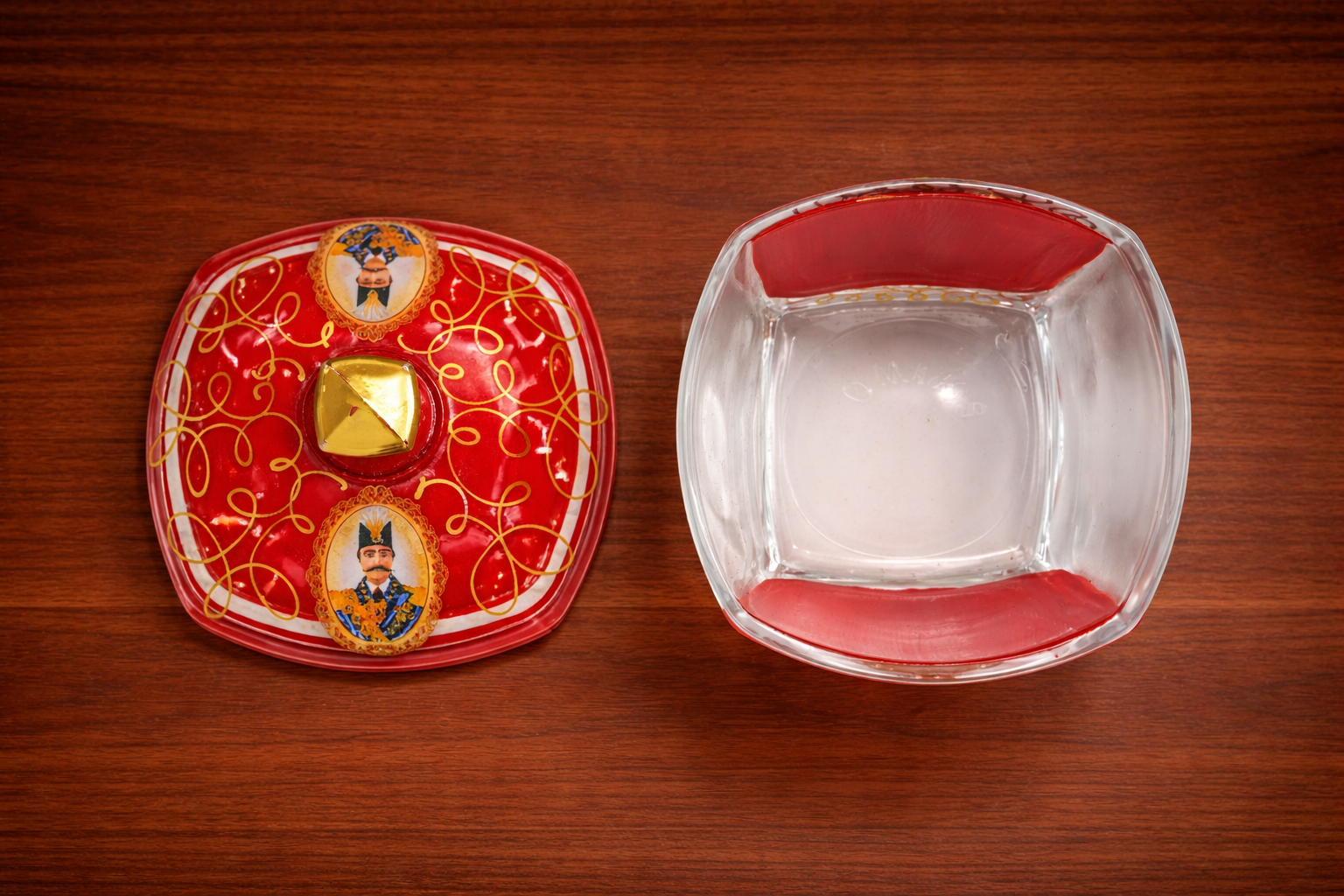 Qajar Style Red Glass Sugar Bowl with Lid - Image 2