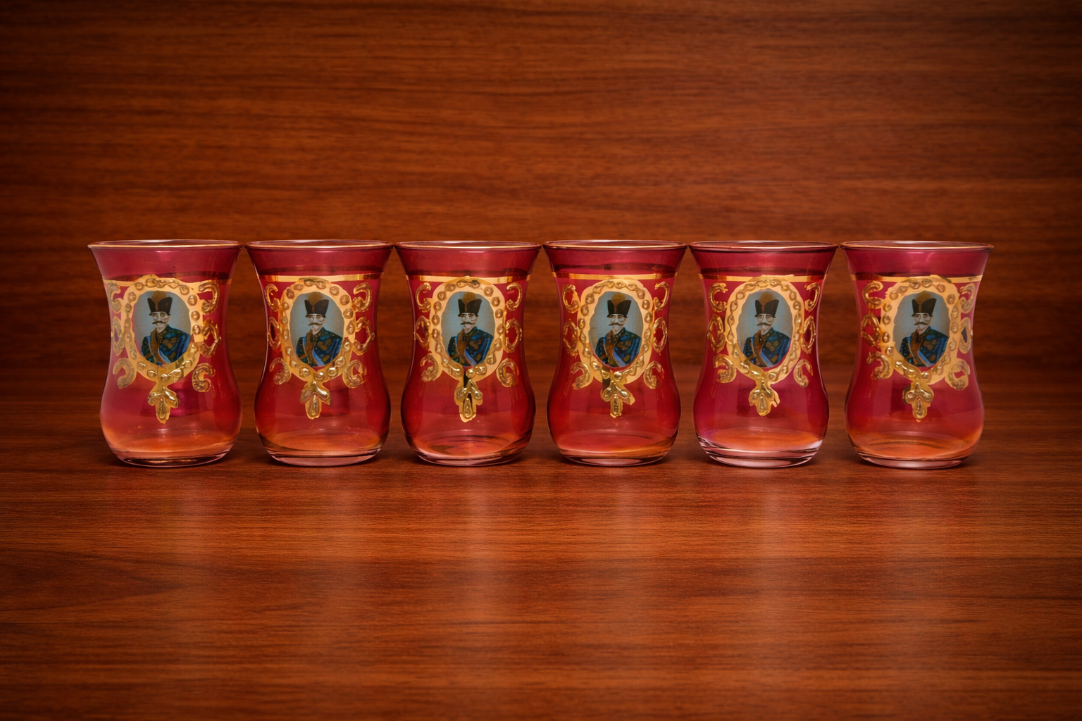Set of Qajar Style Ruby Glass Tea Cups - Image 2